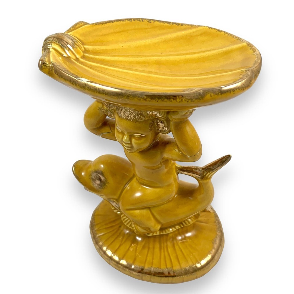 Antique signed Hollywood regency cherub and mermaid ceramic soap dishes - Picture 16 of 17